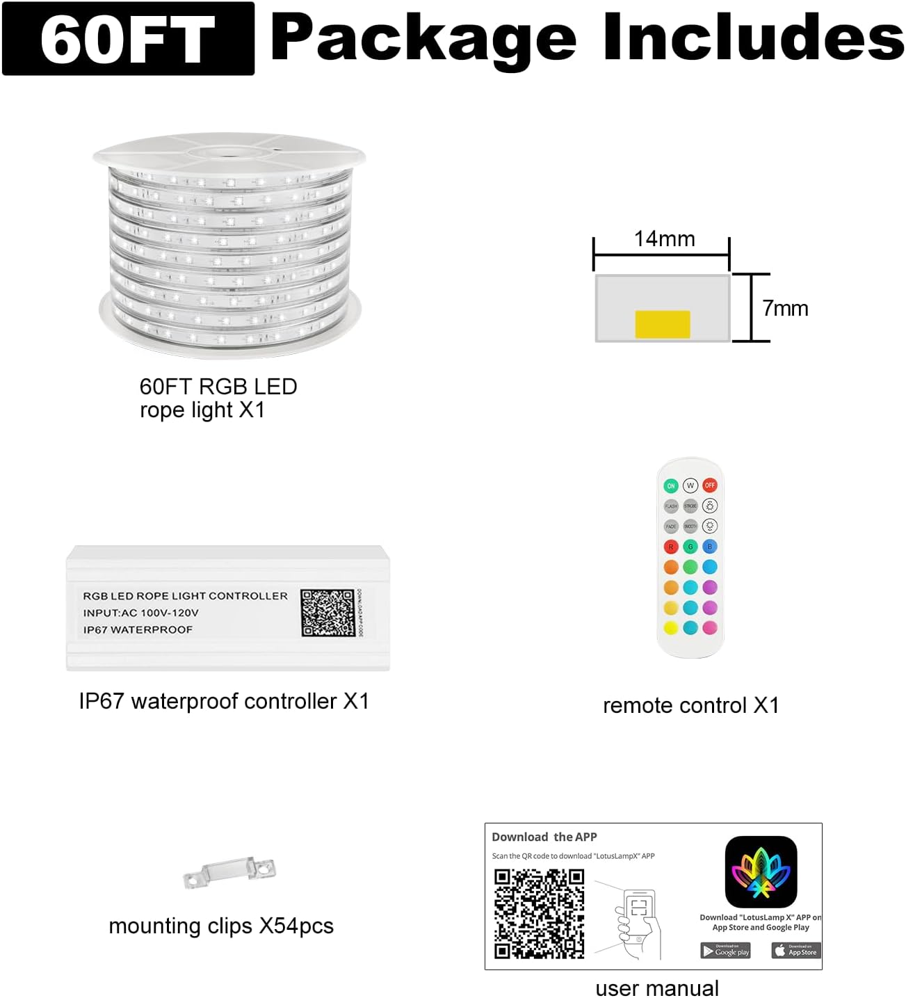 MEIYING 60ft Rope Lights for Outside,RGB LED Rope Lights Outdoor Waterproof Color Changing APP Remote Control Music Sync,Flexible Outdoor LED Strip Lights Waterproof Camper Pool Deck Christmas