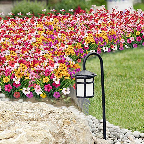 Macting Artificial Flowers Outdoor,6 Bundles Spring Uv Resistant Plastic Flower Plants For Outdoor Decoration,Faux Plants Shrubs Fake Flowers For Indoor Vase Hanging Planters Home Window Decoration #TOP1