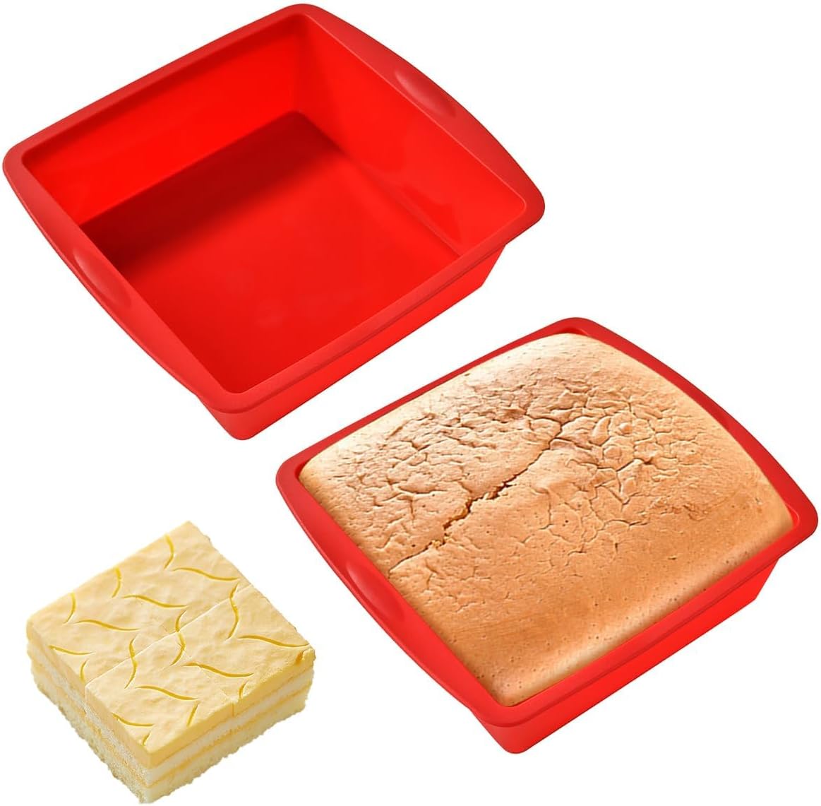8 Inch Silicone Baking Tray, 2 Pieces Silicone Cake Moulds for Baking with Non-Slip Grips, 20cm Non-Stick Brownie Pan Moulds, Flexible Square Cake Tin for Cheesecake, Bread, Chocolate Pie