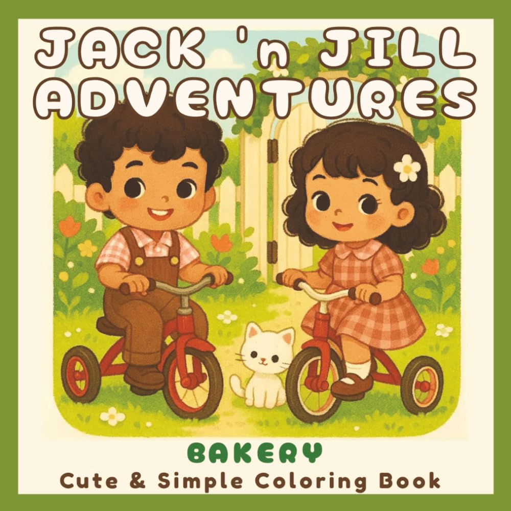 Jack n’ Jill Adventures: Bakery: Cute and Simple Coloring Book for Adults and Teens Featuring Wholesome Kawaii Bakery Scenes, Cozy Grandma’s Kitchen Vibes, and Easy Bold Designs for Relaxation and Joy