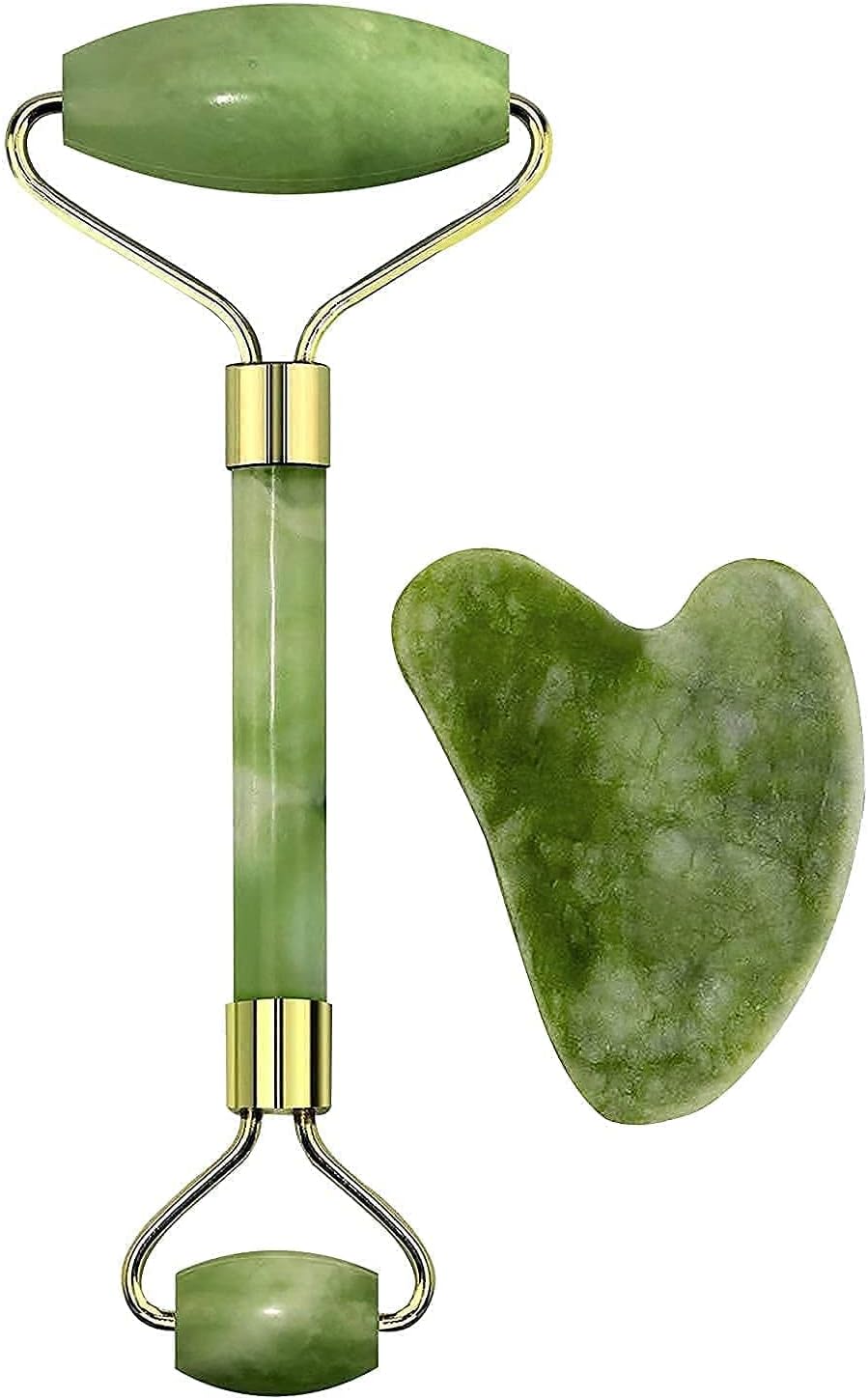 Facial Massager Jade Roller & Gua Sha Tool Natural Himalayan Stone for Face Neck Healing Skin Wrinkles & Serum Application (Jade Roller with Gua Sha)