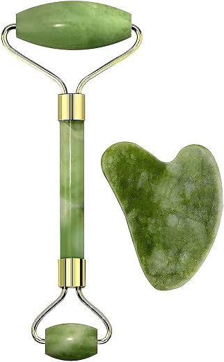 Mexmy Facial Massager Jade Roller & Gua Sha Tool Natural Himalayan Stone for Face Neck Healing Skin Wrinkles & Serum Appli...