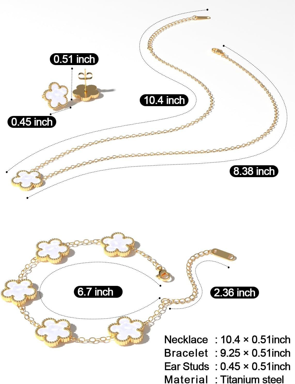 AICase Clover Jewelry Set,18K Gold Plated Lucky Clover Bracelet,Four Leaf Clover Necklace and Clover Earrings Fashion Jewelry Sets Gifts for Women/Mon - Image 3