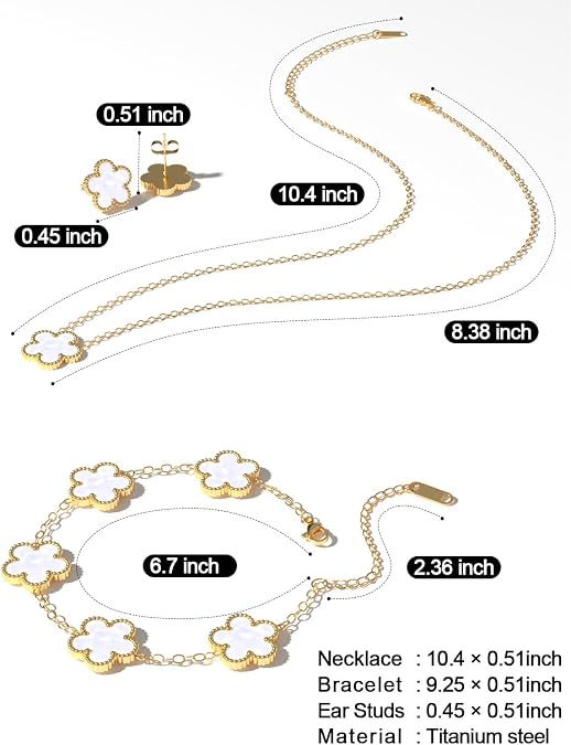 AICase Clover Jewelry Set,18K Gold Plated Lucky Clover Bracelet,Four Leaf Clover Necklace and Clover Earrings Fashion Jewelry Sets Gifts for Women/Mon