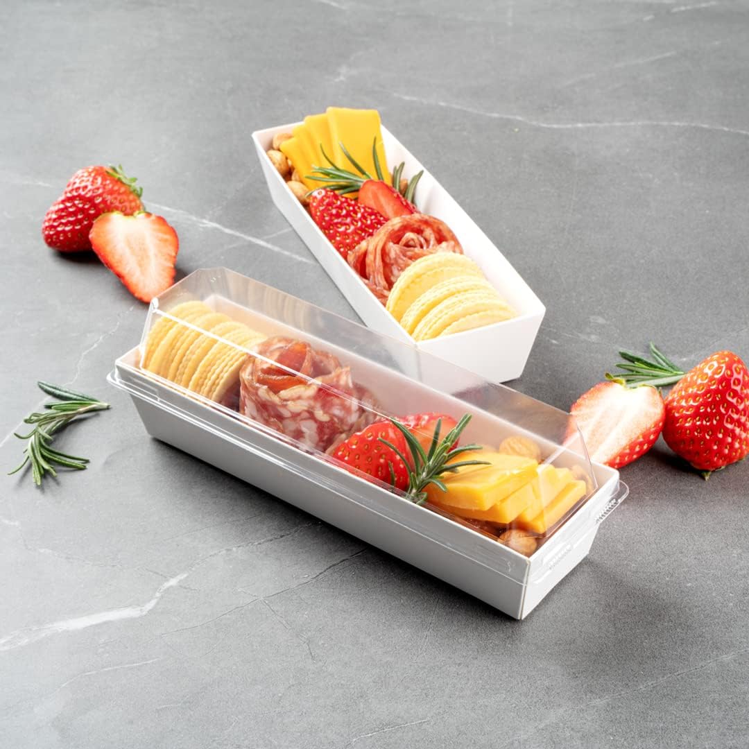 Restaurantware Matsuri Vision 6.5 x 1.7 x 1.4 Inch Sushi Trays 100 Greaseproof Sushi Packaging Boxes - Lids Sold Separately Disposable White Paper Sushi Containers For Appetizers Or Desserts