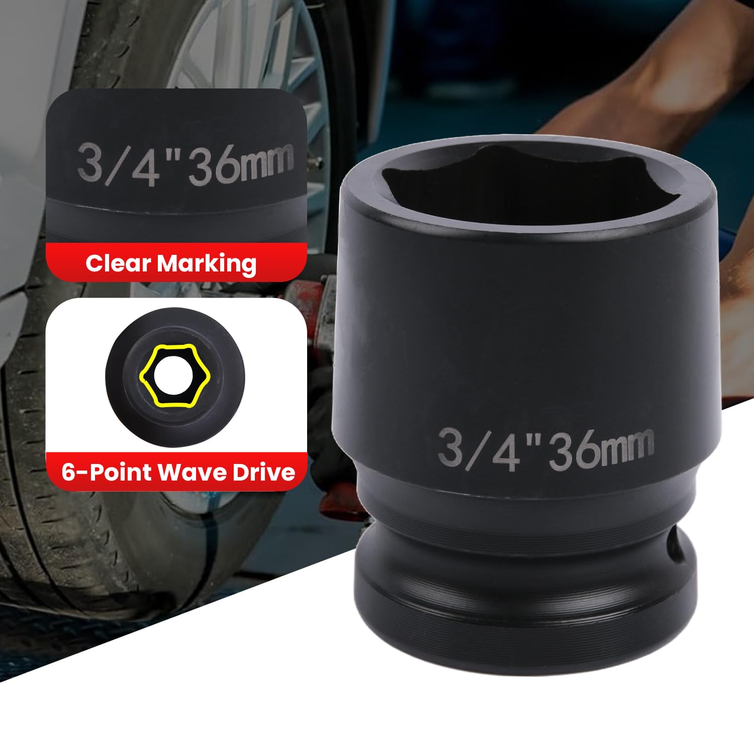 Deep 6-Point Impact Socket 3/4" Drive 36mm,Chrome Molybdenum Steel, Anti-Rust Metric Hex Socket for Car Repairs and Impact Wrench - Image 3