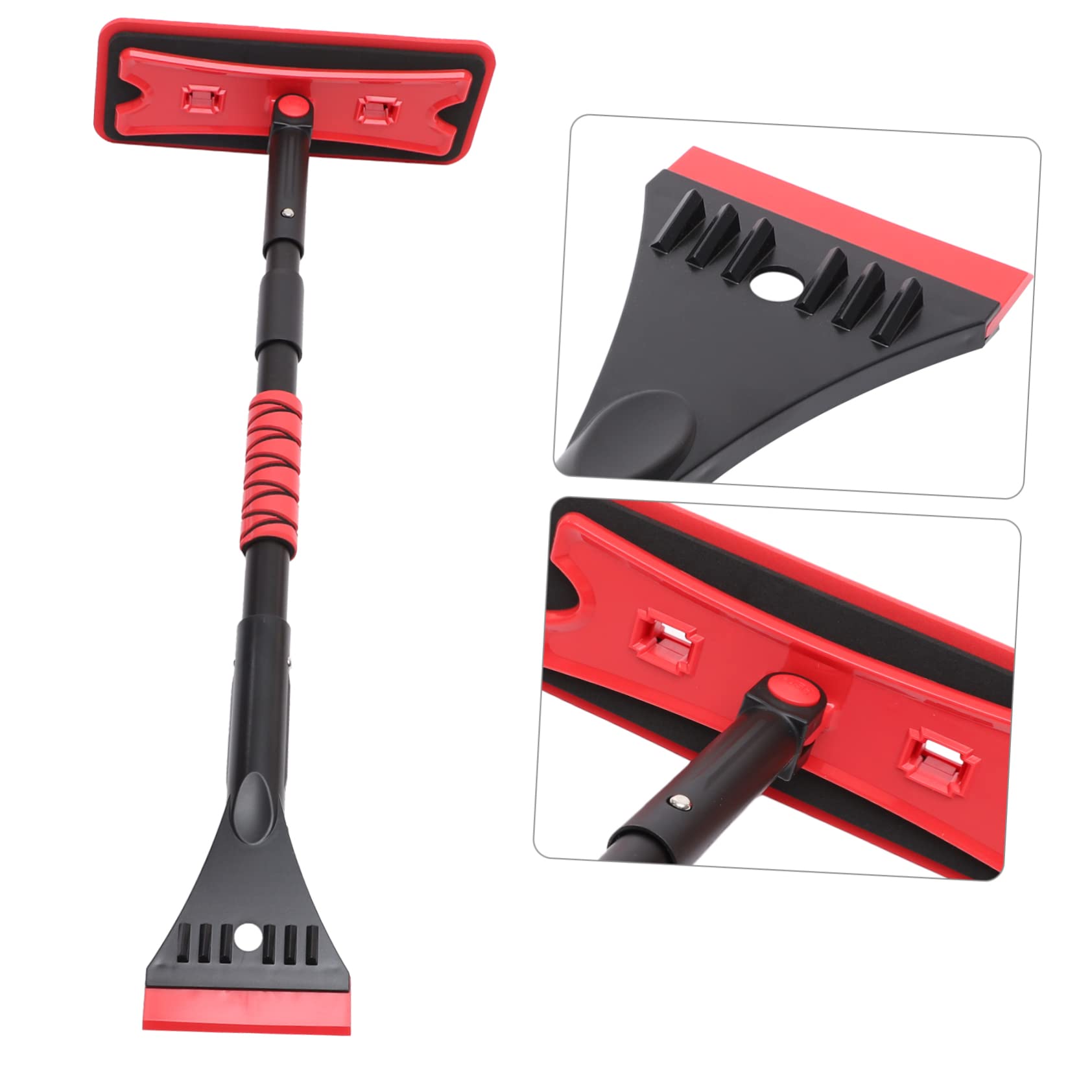 Toyvian Grattoir à Neige pour Voiture Rétractable, 7 Angles, Aluminium | Eva Rouge, Rotation 360 Degrés, Brosse Amovible, Pare-brise Auto, Rangement Compact, Froid