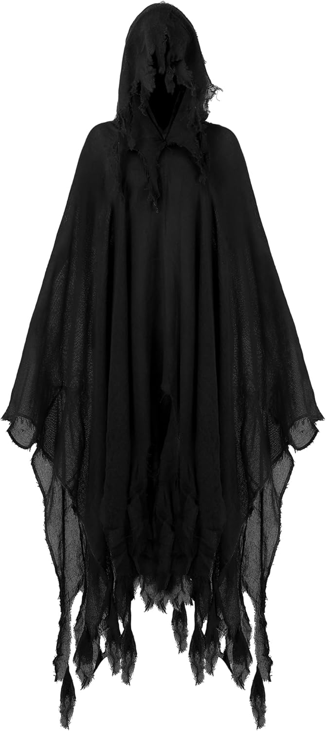Fourluoo Halloween Grim Reaper Costume Halloween Hooded Cloak Cosplay Costumes for Adult Medieval Renaissance Cape