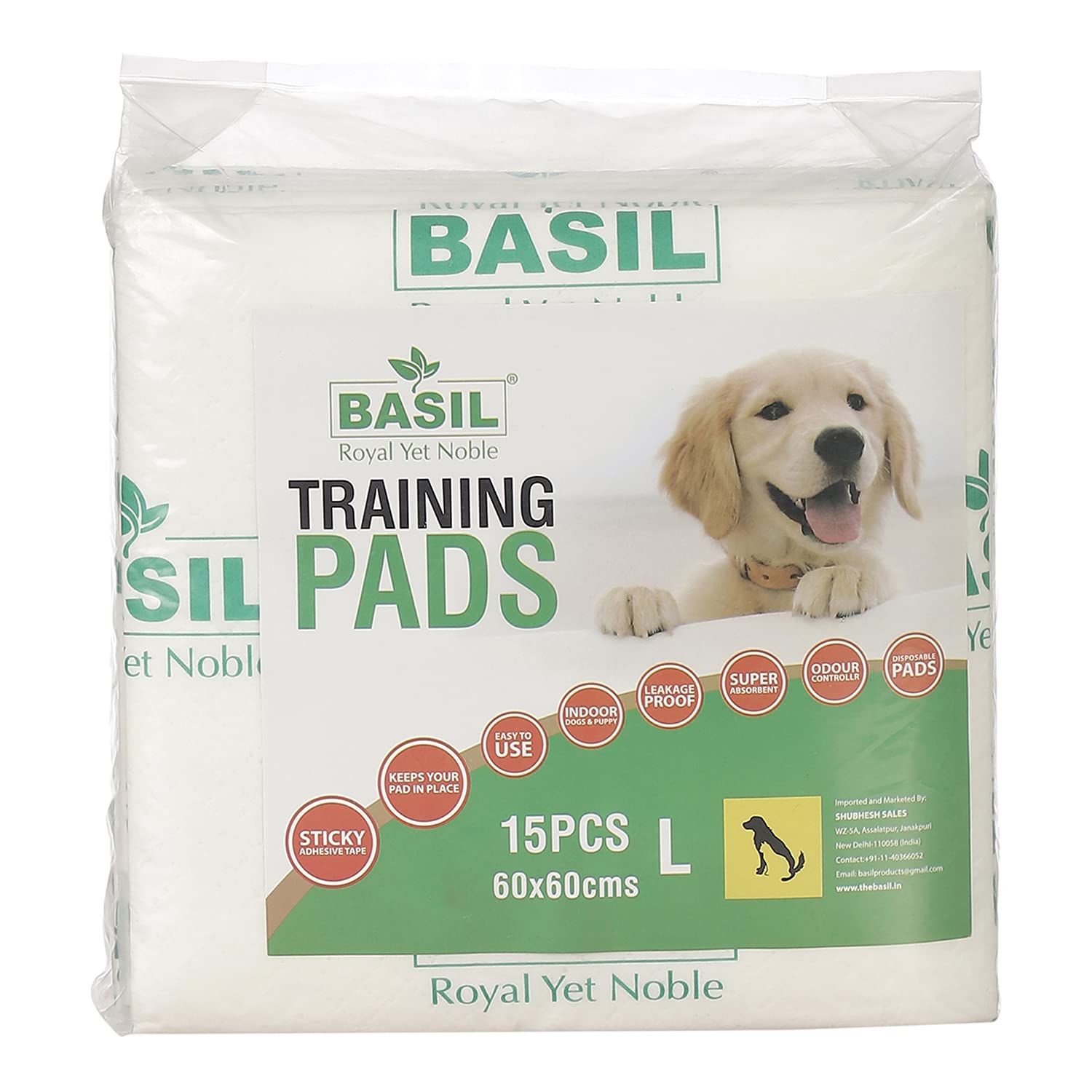 Basil Dogs Training Pads | Ultra-Absorbent & Leakproof Pet Pee Pads | Odor Control, Non-Slip Stick-On Tape | Soft & Comfortable for Indoor & Outdoor Puppy Training | 60 x 60cm | 15 pcs (B0992G8WPN) Amazon Price History, Amazon Price Tracker