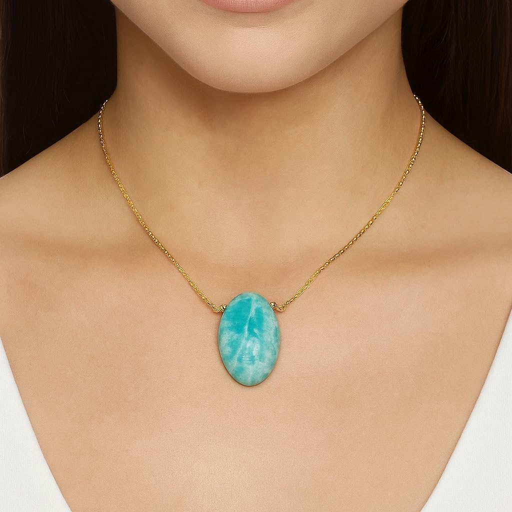 TGH Natural Oval Cabochon Necklace for Women - Gemstone Healing Crystal Pendant - 16+2 Inch Gold Plated Adjustable Chain - Image 5