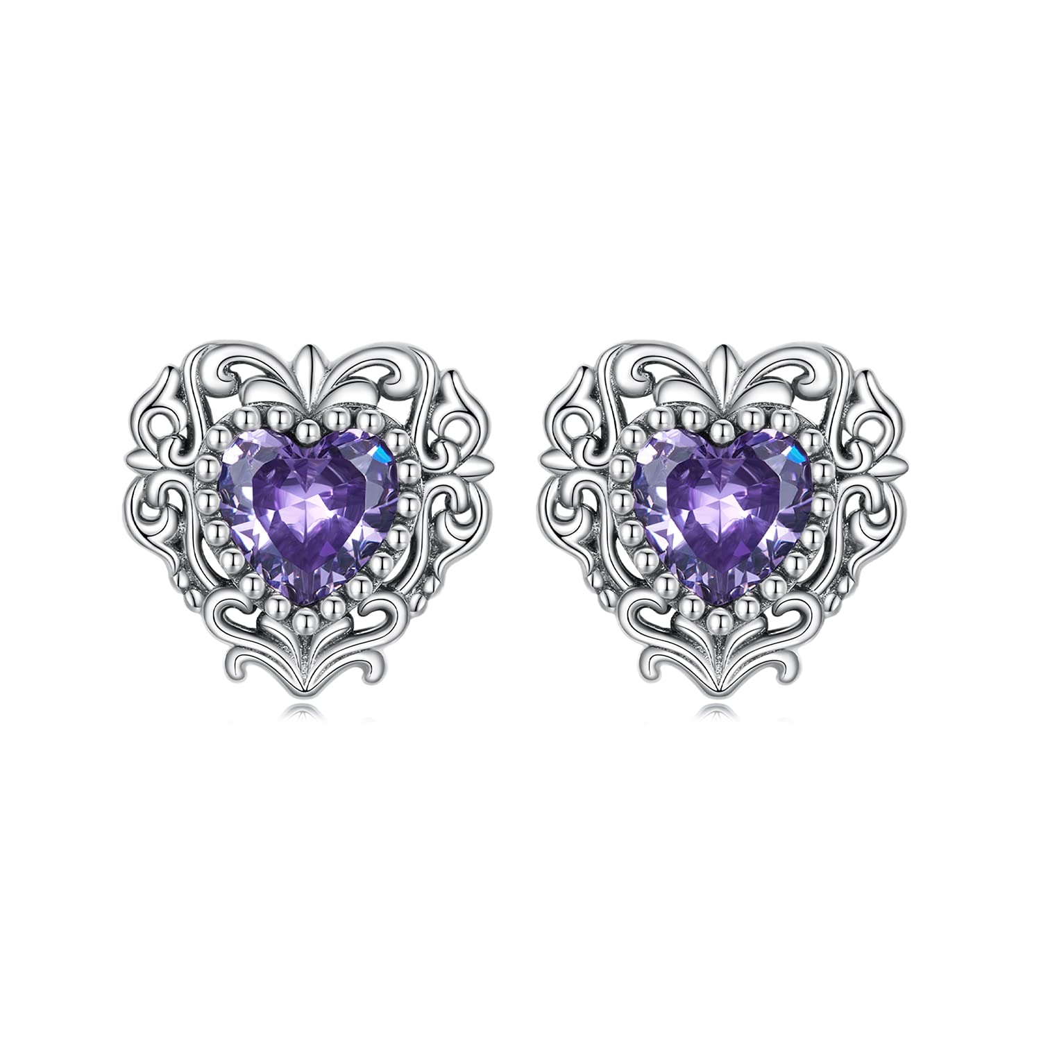 Boucles d'oreilles cœur en argent 925 et pierre de naissance