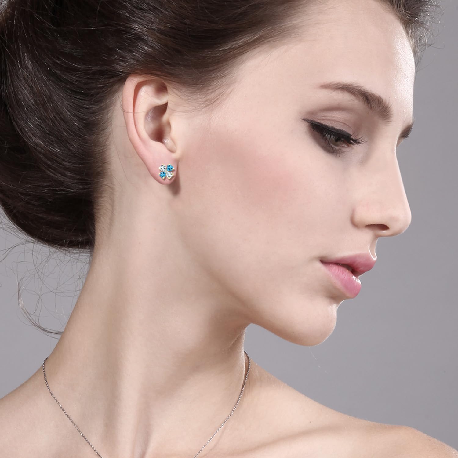 Gem Stone King 18K Yellow Gold Plated Silver Sky Blue Aquamarine Swiss Blue Topaz and White Lab Grown Diamond Earrings For Women | 2.35 Cttw | Gemstone March Birthstone | Heart Shape 4MM