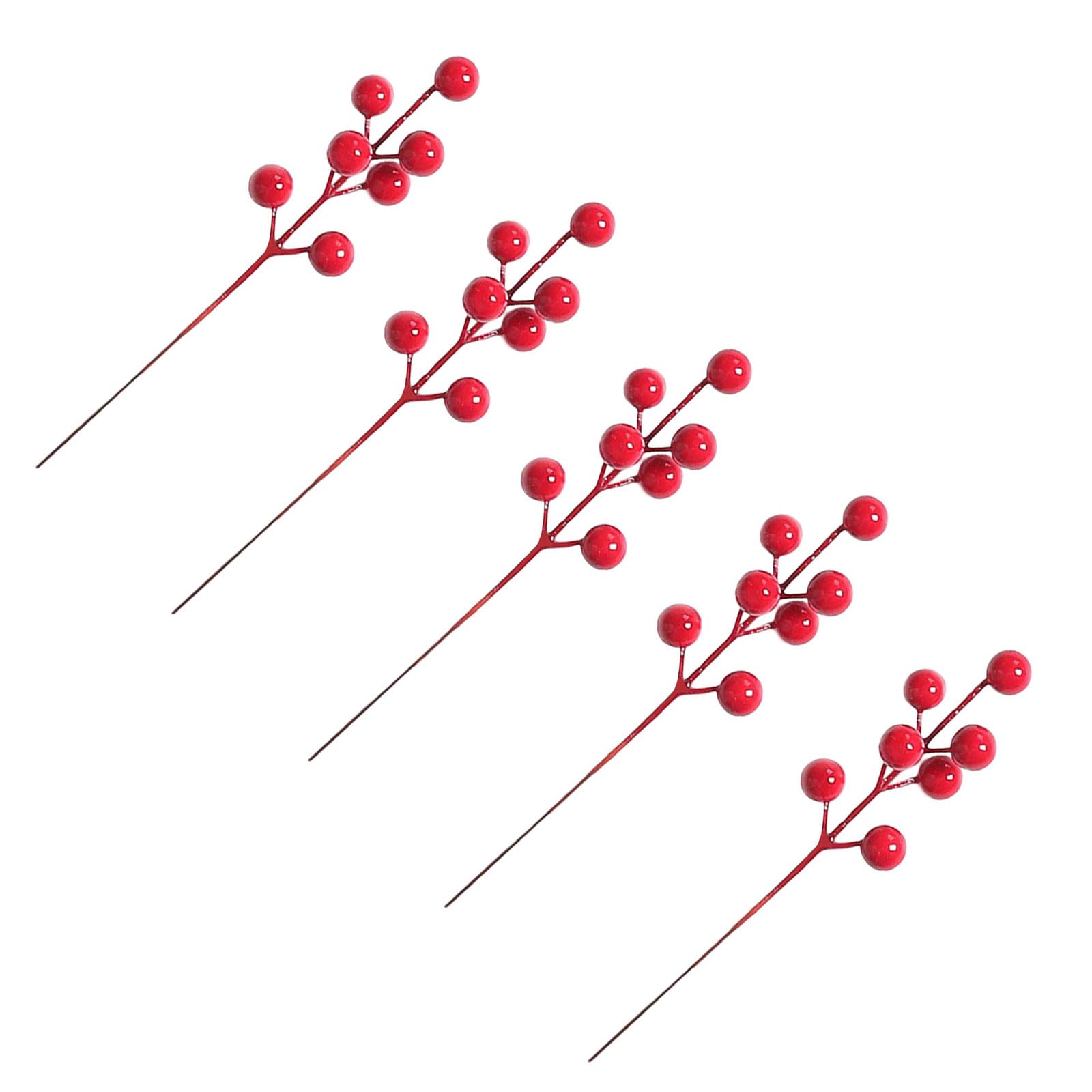 Limtula 50Pcs Bendable Berries Stems Artificial Red PVC Branches for Christmas Tree Wreath Holiday Table Centerpieces PVC Stems