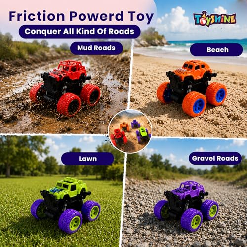Image of Toyshine Friction Powered Push & Go Mini Rock Crawler 360 Drift Monster Car Truck Toy Return Gift for Kids Boys & Girls 3+, Multicolor