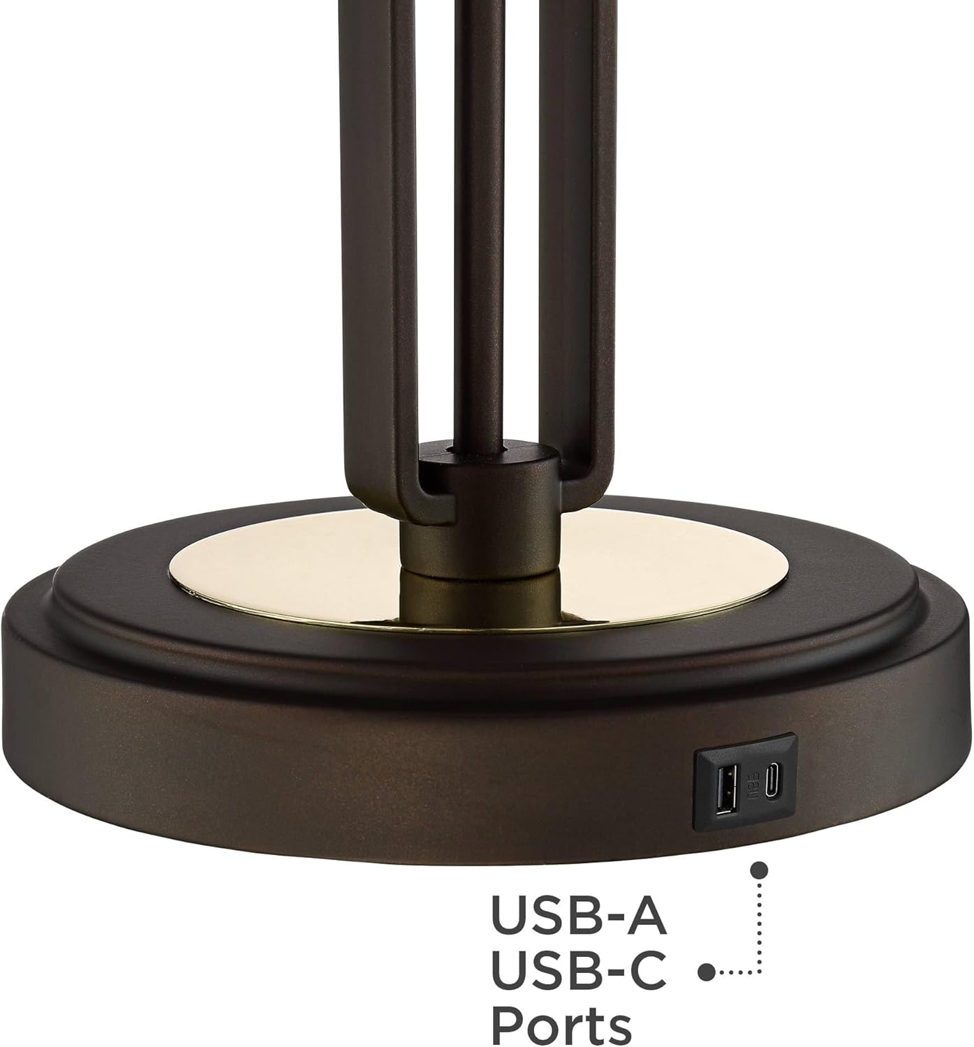 Franklin Iron Works Javier 24.5" High Industrial Hotel Style Table Lamp with USB Ports A+C Charging Iron Bronze White Drum Shade Decor Living Room Desk Bedroom House Bedside Nightstand Home Office