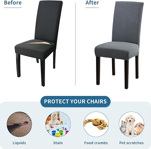 Miniatura 4 de Juego de 6 fundas para silla, fundas elásticas para sillas de comedor, extraíbles y lavables, para sillas de comedor, hotel, ceremonia, color gris