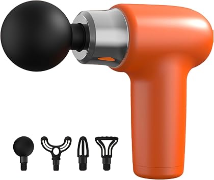 Cordless Electric Back Massager, Short Handle, Small, Handheld Muscle Massager, Rechargeable with Multiple Speed Settings, Orange Color, Women Men Full Body Muscle Massage Device