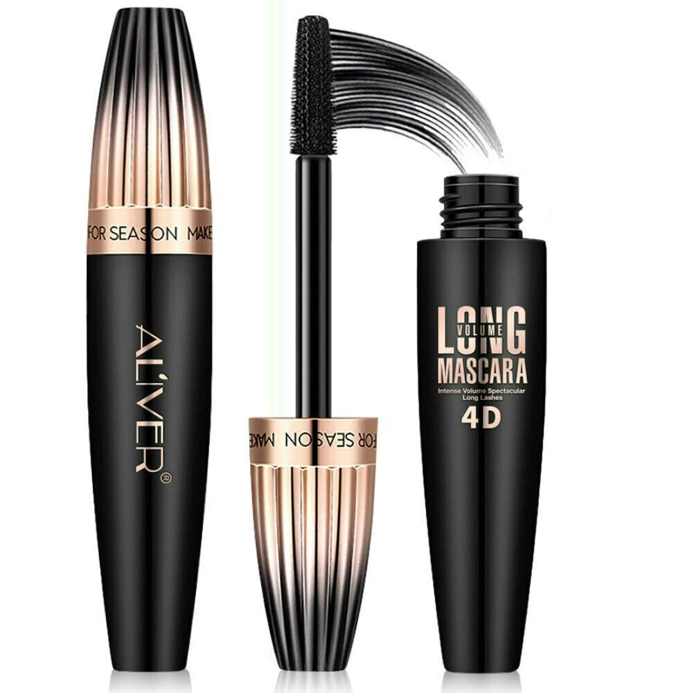 ALIVER PREMIUM Professional 4D Silk Fiber Lash Mascara, Waterproof, Long-Lasting, Define Lashes with Zero Clumps, No Smudging, Longer Thicker Dramatic Eyelashes Extension, Black