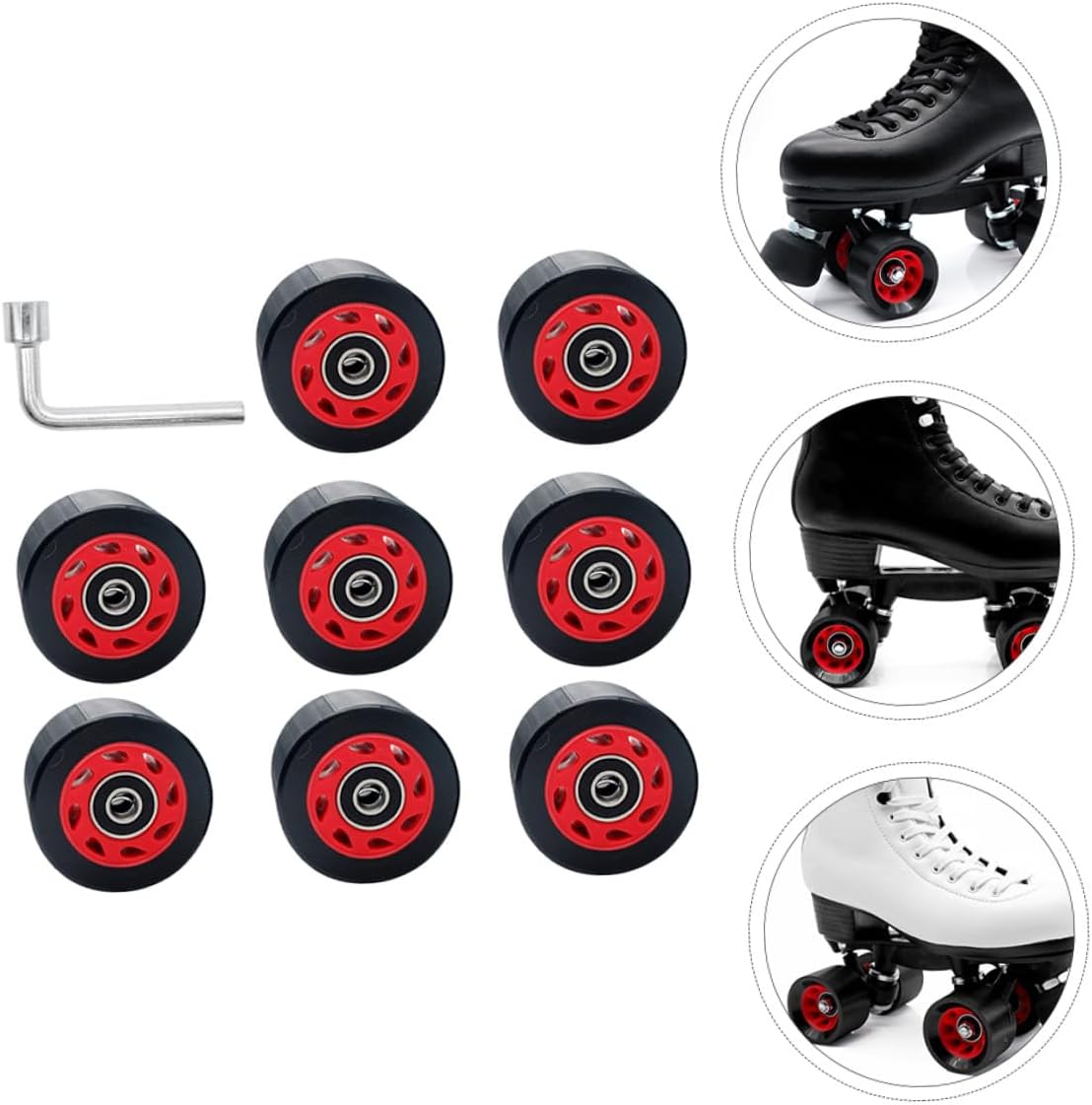Double-row Roller Skate Wheels 95a Pu Wear-resistant Replacement Set with 8 Wheels and Wrench for Outdoor Roller Skating Sports Accessories