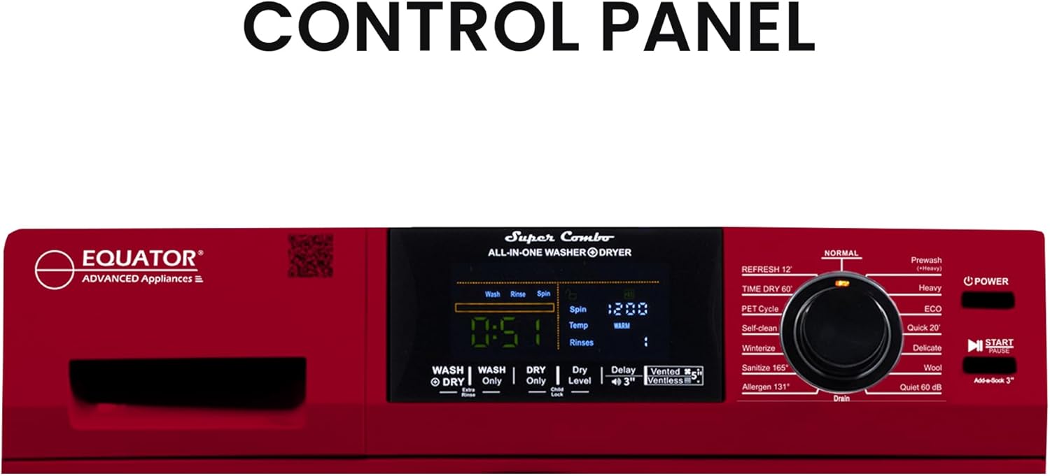Equator 1.6cf 110V Vented/Ventless Sani Combo Washer Dryer Pet Cycle + Pedestal ADA Compliant (Merlot)