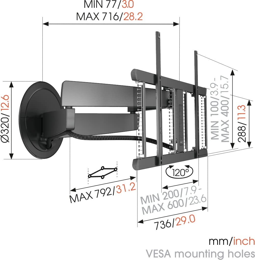 Vogel's TVM 7655 Signature - Soporte de Pared para TV de 40 a 77 Pulgadas, Soporte de TV de diseño Premium Giratorio hasta 120°, máximo 35 kg, VESA 200 x 100 hasta 600 x 400 | Nuestro soporte TV más elegante: DesignMount Premium, Giratorio hasta 120°, 35