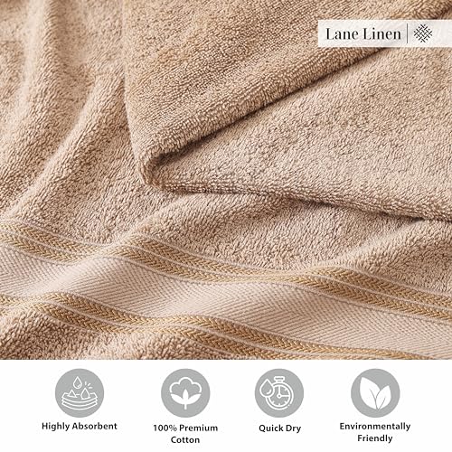 Image of LANE LINEN 100% Cotton Bath Towels Set of 4 (30 inchx60 inch) - Zero Twist, Cotton Bathroom Towel Sets - Quick Dry, Highly Soft & Absorbent Large Shower Towels for Bathroom - Sustainabaly Produced - Taupe