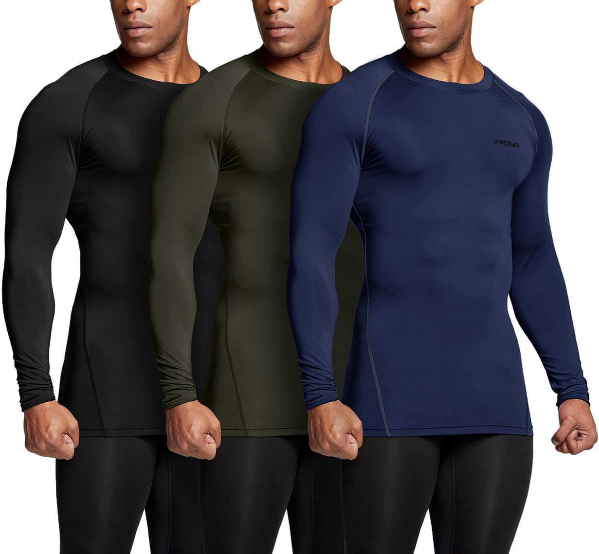 TSLA Men's UPF 50+ Compression Shirts, Cool Dry Long Sleeve Athletic Tops, Sports Baselayer Workout Shirt
