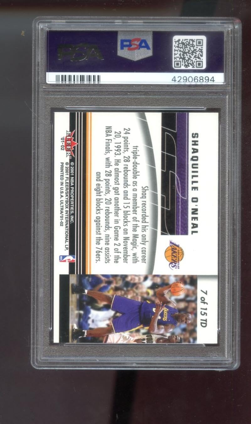2001-02 Fleer Ultra Triple Double Trouble #7TD Shaquille O'Neal Shaq ONeal PSA 8 Graded Basketball Card NBA 01-02 2001-2002 Los Angeles Lakers INSERT