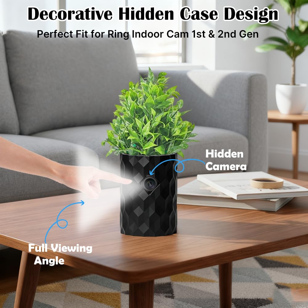 Vase décoratif compatible avec Ring Indoor Cam 1ère et 2ème | Comprend un adaptateur modulaire pour la compatibilité Ring Cam 1ère/2ème génération. Dispose d'un motif géométrique moderne