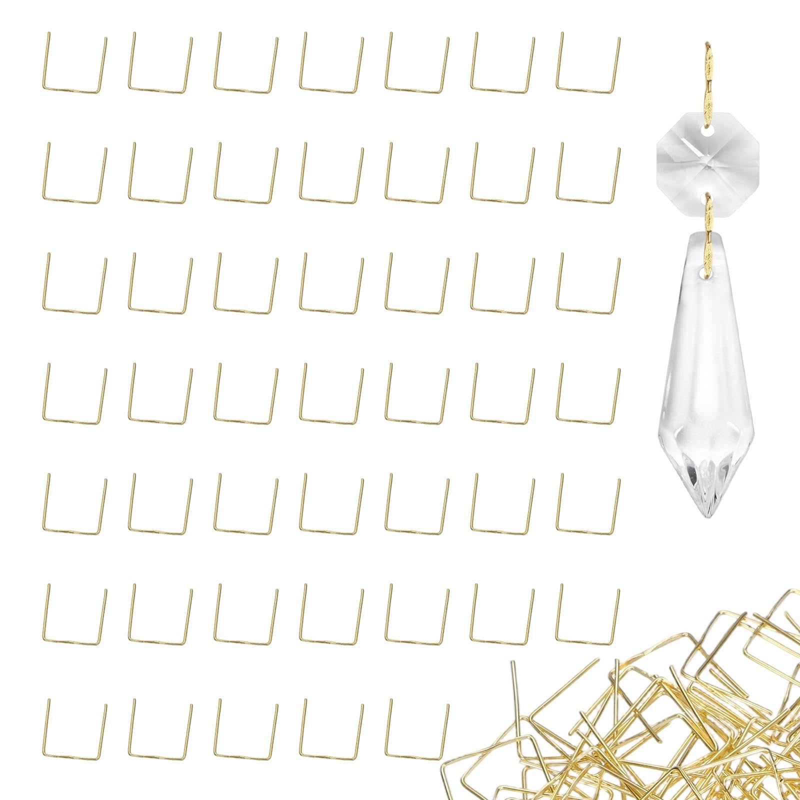 M METERXITY 175 Pack Double Cross Chandelier Crystal Hooks, 0.75 x 0.71 Inch Connector Clips Pins for Fasten Connecting Crystal DIY, Suncatcher, Chandelier, Ceiling Light Parts [Copper, Gold]