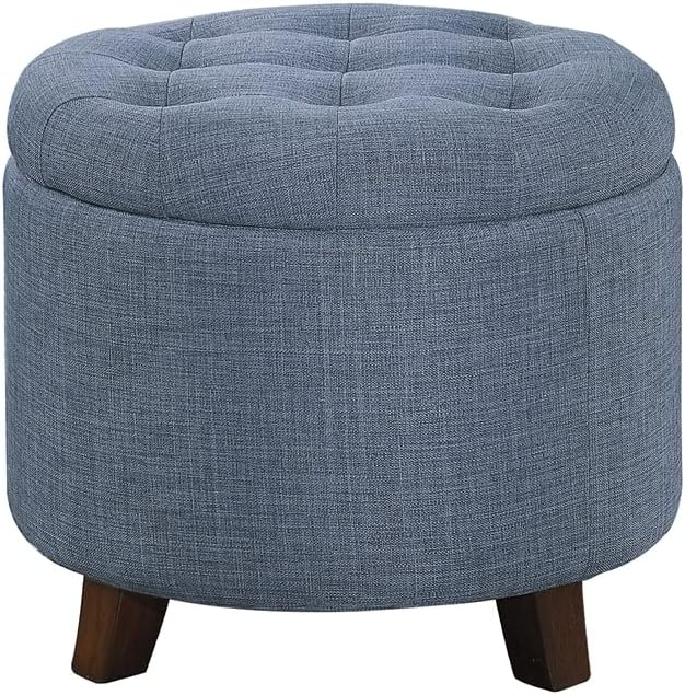 Homelegance Cleo 20" Round Fabric Storage Accent Ottoman, Blue