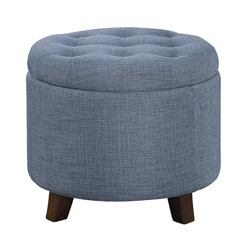 Homelegance Cleo 20" Round Fabric Storage Accent Ottoman, Blue #TOP10