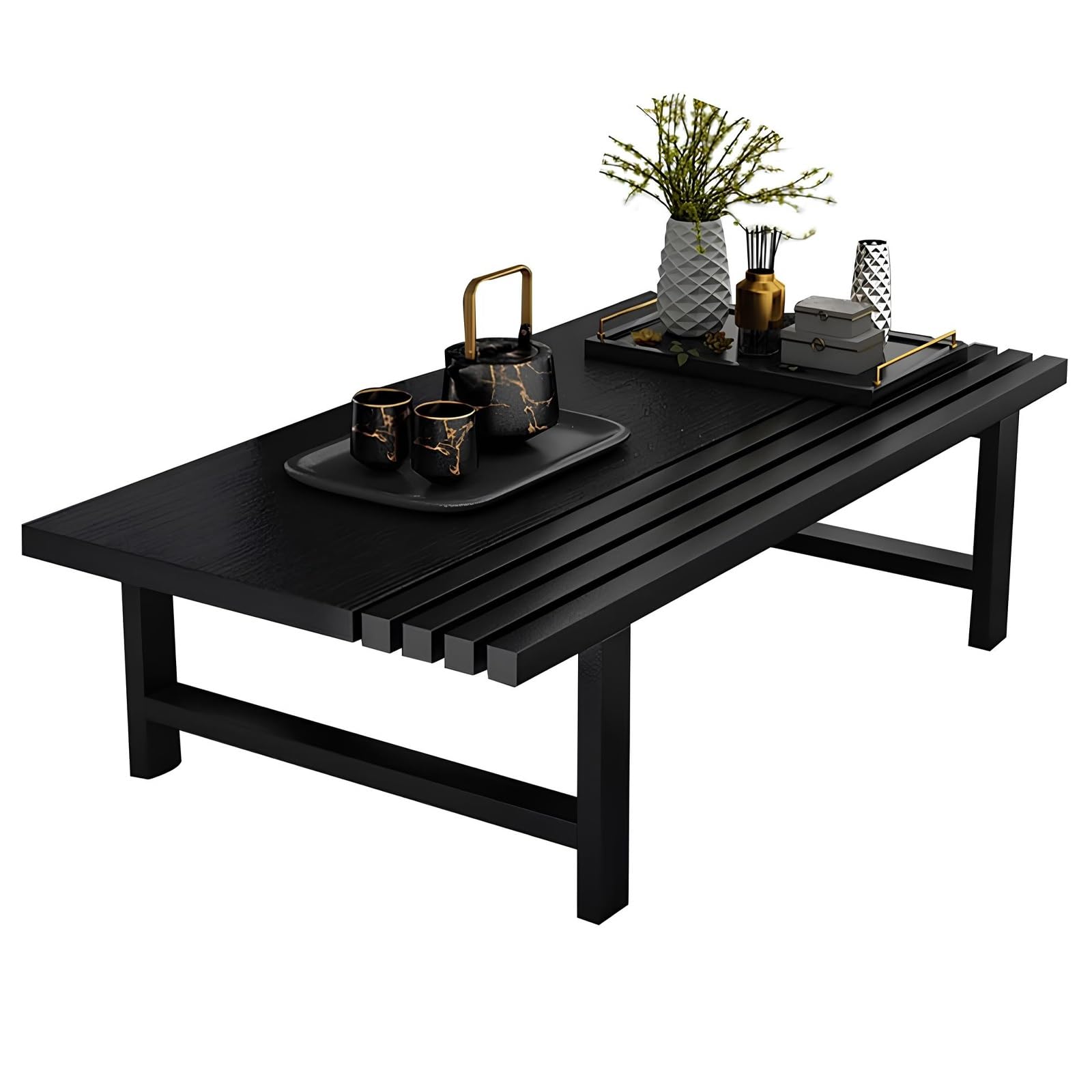 Table basse de style japonais en bois moderne et finitions acier