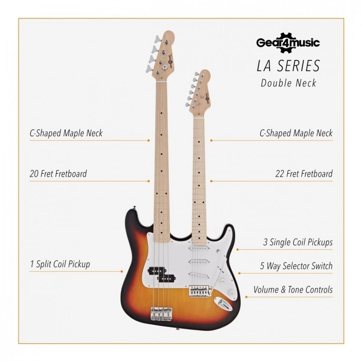 Full Size Doppelhals-E-Gitarre und Bassgitarre Sunburst