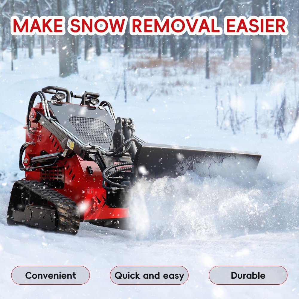 MMS Mini Skid Steer Loader Attachments Hydraulic Dozer Blade, 43" Wide Snow Plow Blade, Max Tilt Angle of 30 °, Loader Accessory for Handling Snow, Accumulated Soil and Debris