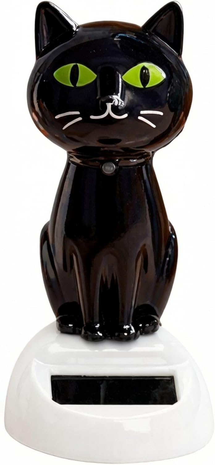 Solar Powered Dancing Black Cat Decoration, Dashboard Ornament for Car, Office, Home Desk, Window Party Decor