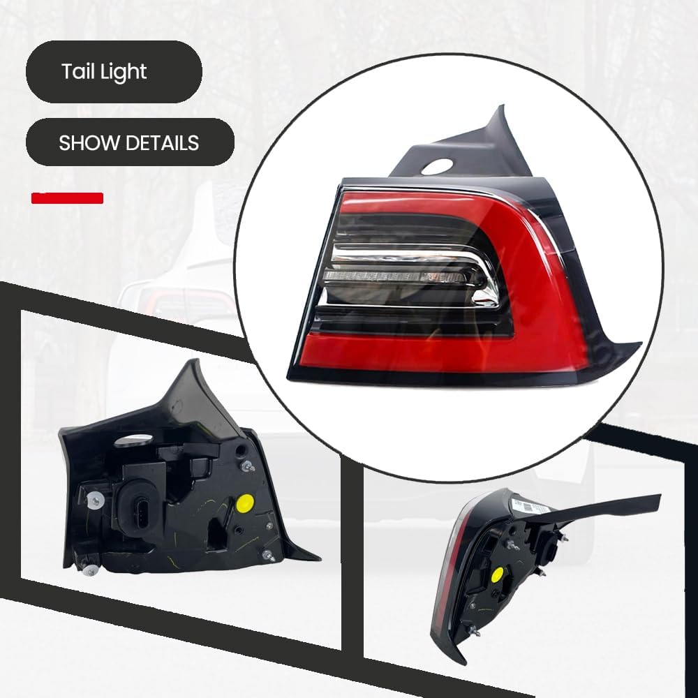 150208700D Tail Light Outer Rear Right Passenger Side Brake Turn Signal Tail Lamp Compatible with Tesla Model 3 2021 2022 2023 Y 2021 2022 2023 Replaces 150208799D 150208700B (4 Pin Connection)