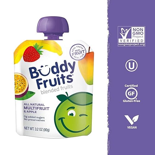 Miniatura 64 de Buddy Fruits Snacks To Go Puré de manzana sin azúcar de mango sin azúcar, bolsa de 3.2 onzas (18 unidades) sin gluten, frutos secos, conservantes
