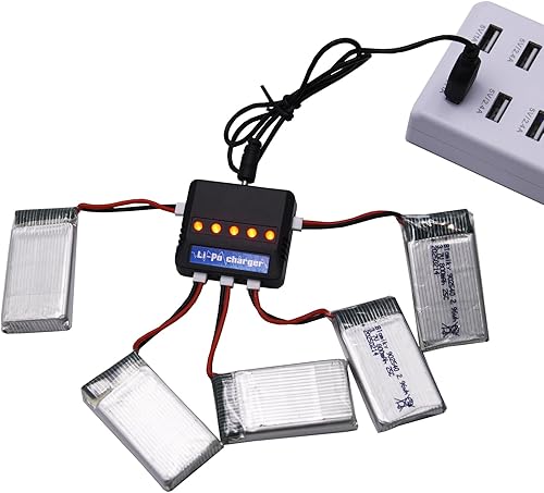 Miniatura 5 de Blomiky Paquete de 5 baterías Li-PO 25C MX2.0 de 3.7 V 800 mAh y cargador 4 en 1 para Syma X5SW X5C-1 X5 X5C X5SC H42 T5W H5C CW4 SS40 FQ36 y V931