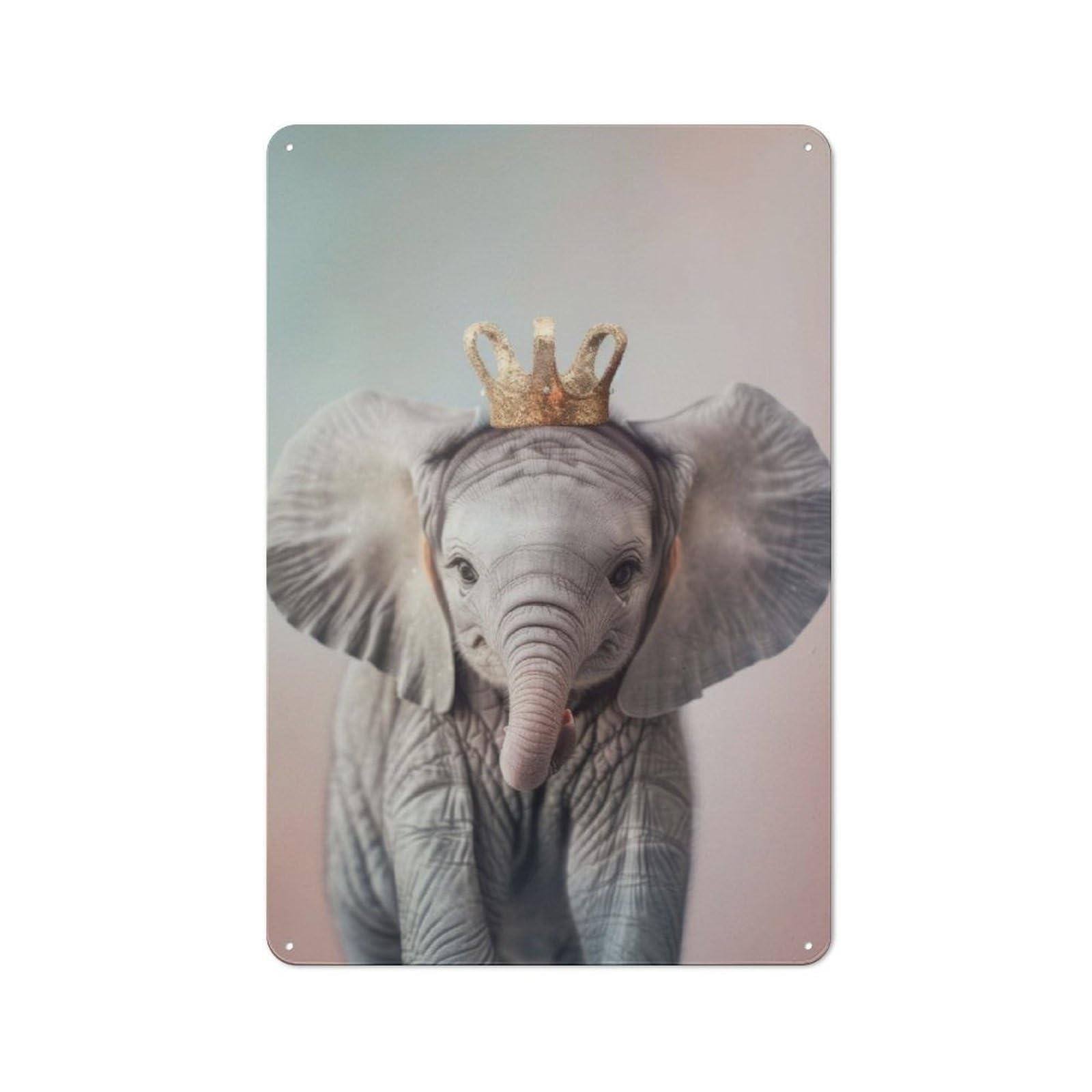 Junmoney Elephant Pastel Crown Creative Metal Wall Decor 30X20cm, Metal Desk Wall Sign For Hobby Room, Office, Lounge Or Living Room
