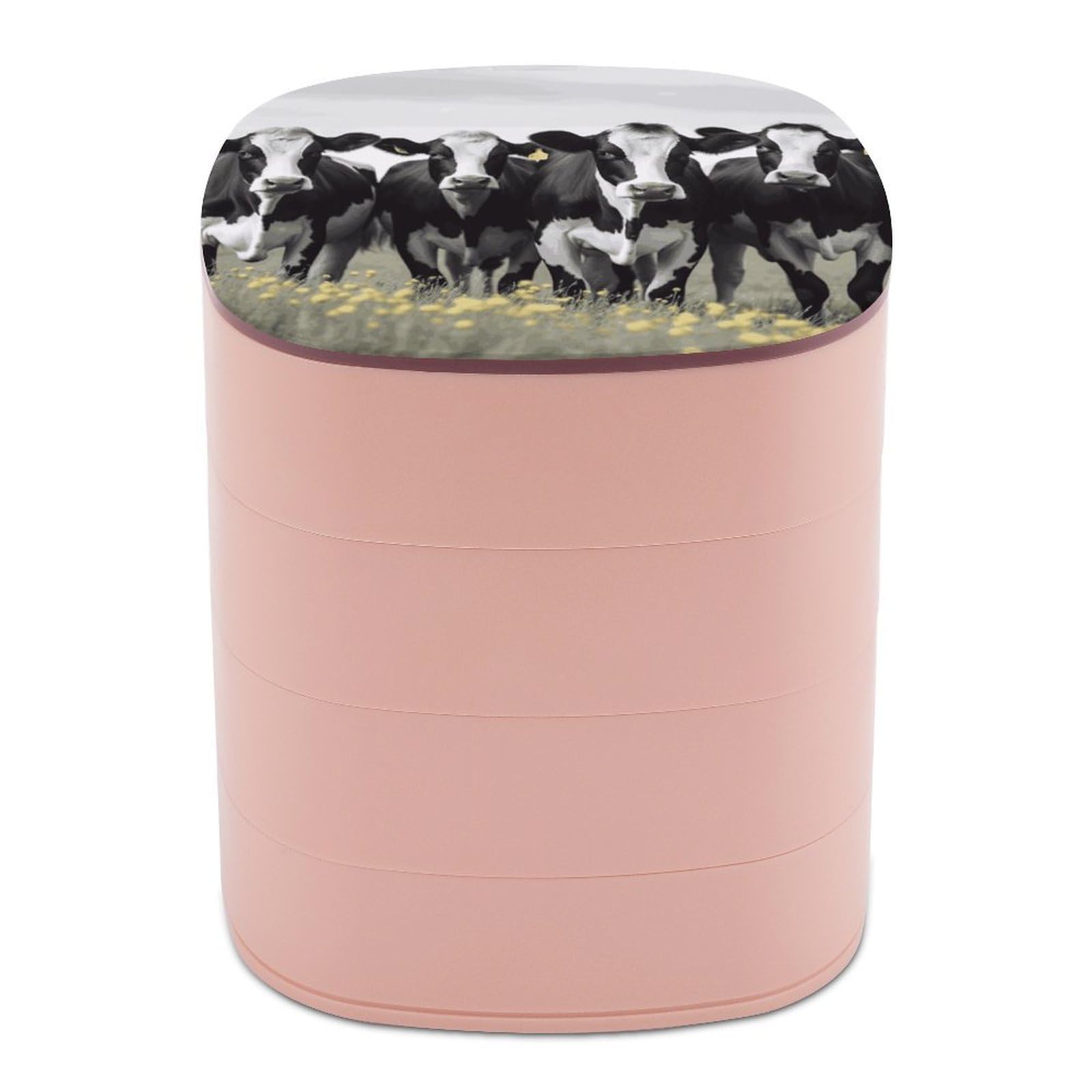 VstaDank Black White Cows Jewelry Box 360° Rotatable Jewelry Organizer 4 Layers Jewelry Case with Lid Fashion Portable Earring Holder for Bracelets Rings Bracelets Vanity