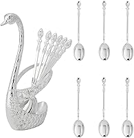 Vista 1 de LIZEALUCKY Juego de cucharas con soporte de base de cisne, 6 cucharas de postre, juego de cubiertos de postre, cucharas pequeñas delicadas