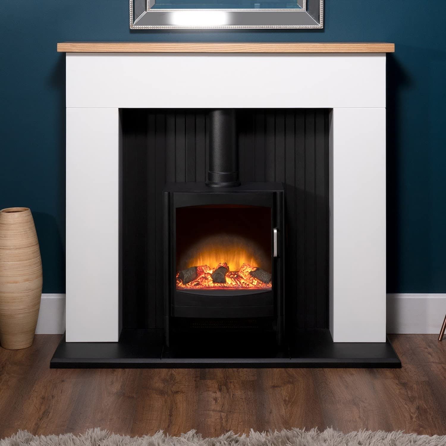 Sureflame Keston Electric Stove In Black With Straight Stove Pipe from B&Q