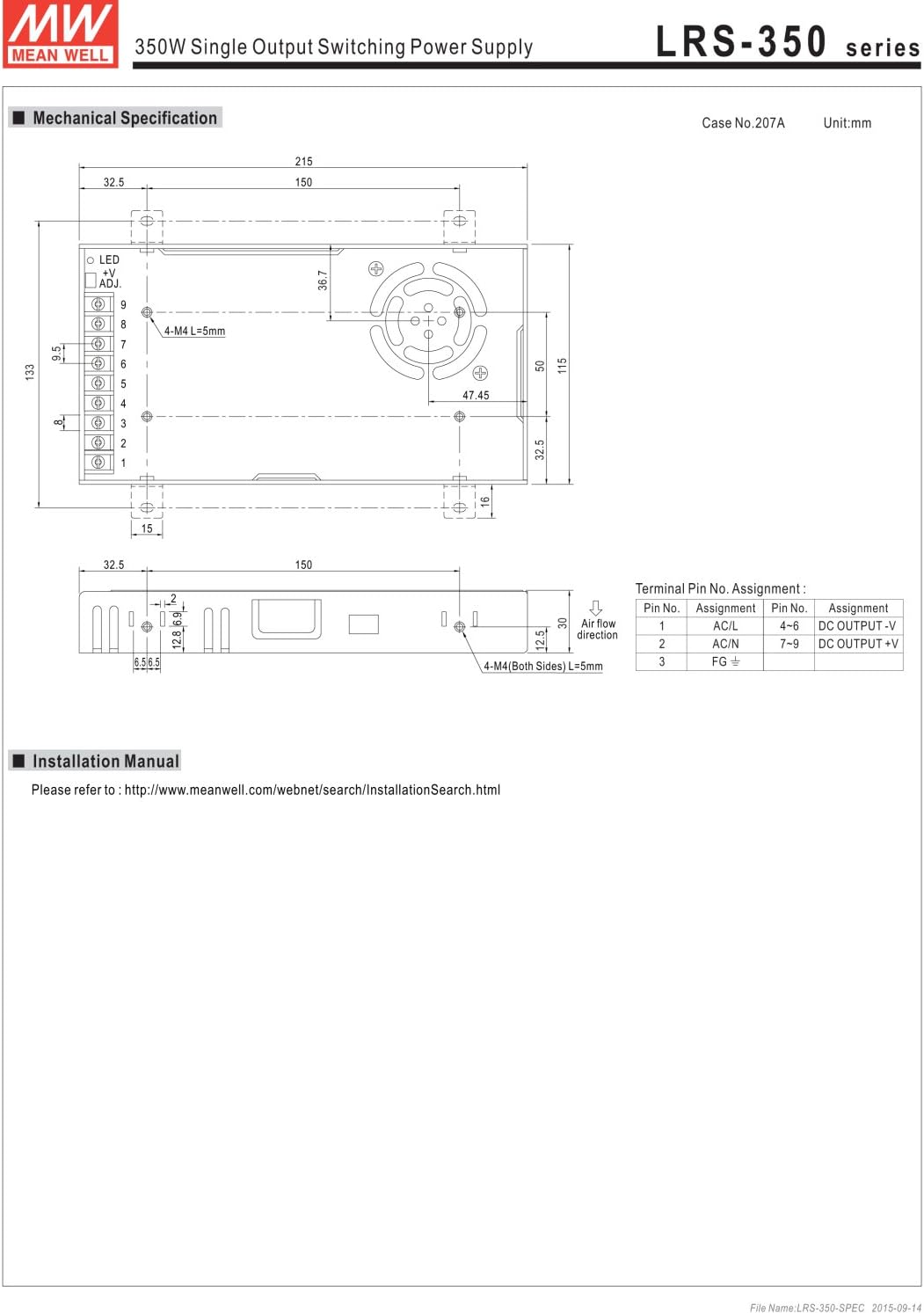 MEAN WELL original LRS-350-3.3 3.3V 60A meanwell LRS-350 3.3V 198W Single Output Switching Power Supply