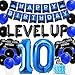 Video Game 10th Birthday Party Decorations for Boys Blue 10 Years Old Happy Birthday Banner Balloons Level up and Game Controller Foil Balloons