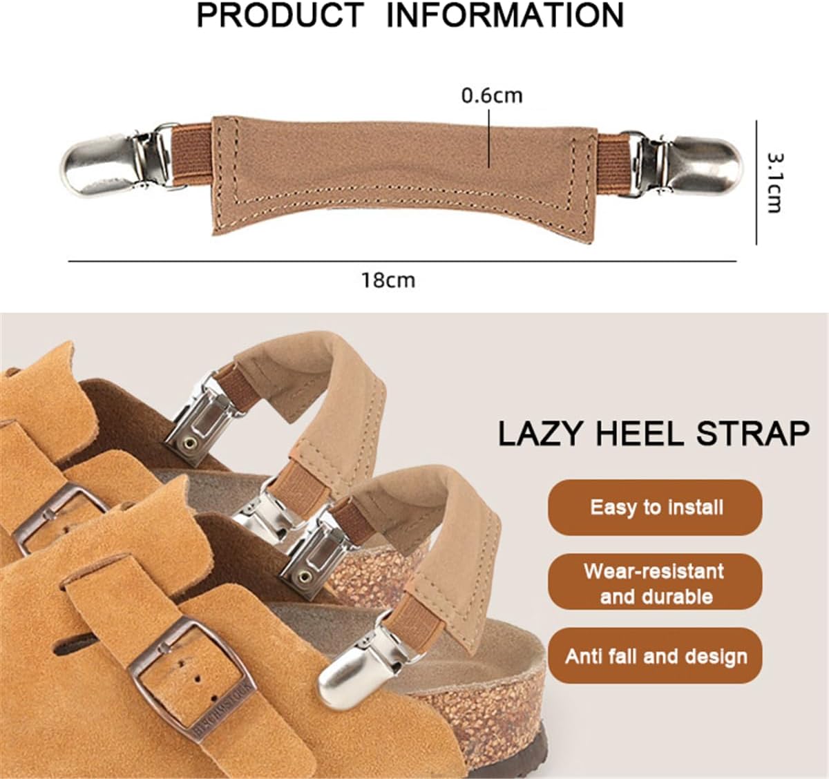 Elastic Shoe Straps for Birkenstock Clogs, 2 Pairs Leather Sandal Heel Straps Anti-Loose Bands, Men & Women Shoe Ankle Belt Clip for Mules Clogs Boston Footbed Cork Platform Slippers, Apricot + Brown