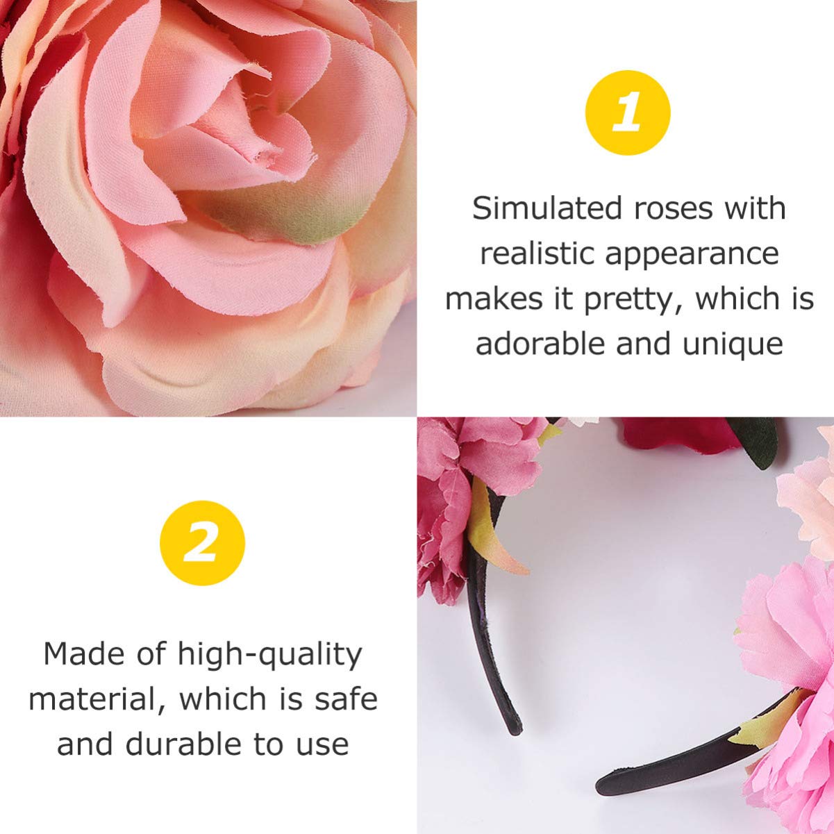 Toyvian Rose Floral Crown Headband: Women Flower Garland Hair Wreath Headdress - Gothic Bride Headband for Halloween Parties