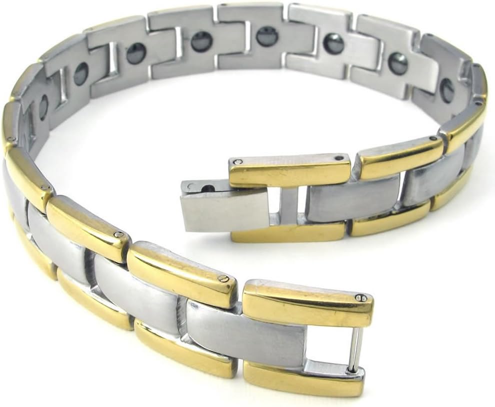 KONOV Mens Magnetic Magnets Stainless Steel Bracelet, Classic Links, Gold Silver