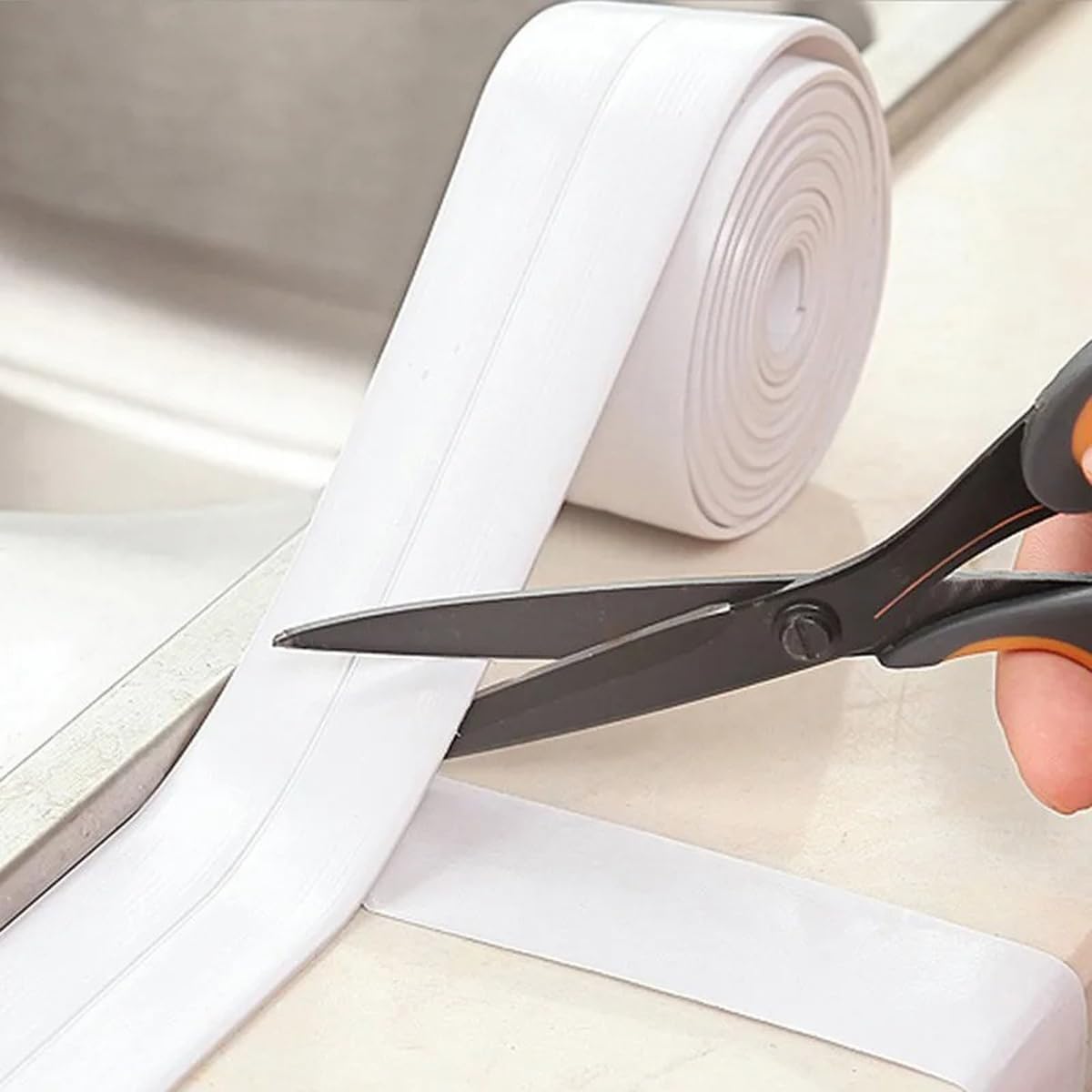 PVC Caulk Tape, Waterproof Self Adhesive Sealant Strip for Kitchen Countertop Bathroom Bathtub - Gray, 78.74x0.86in