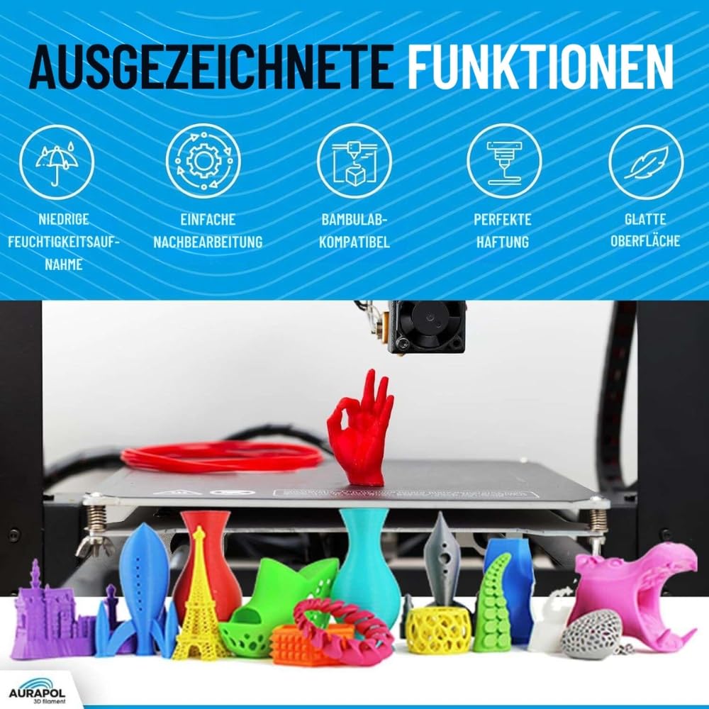AURAPOL Filament 1,75 PLA, 1 kg filament do drukarki 3D, filament PLA z precyzją 1,75 mm +/- 0,02 mm, filament premium kompatybilny z większością drukarek 3D FDM (FFF) i długopisów 3D, biały